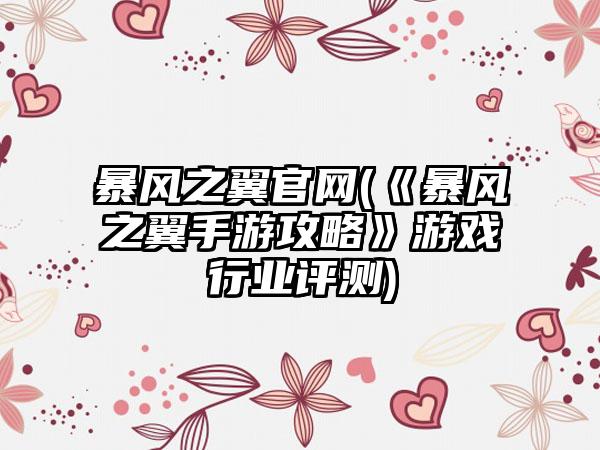 暴风之翼官网(《暴风之翼手游攻略》游戏行业评测)
