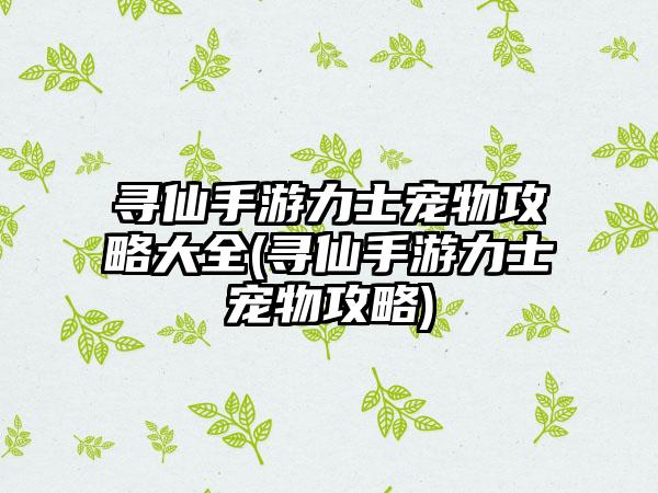 寻仙手游力士宠物攻略大全(寻仙手游力士宠物攻略)