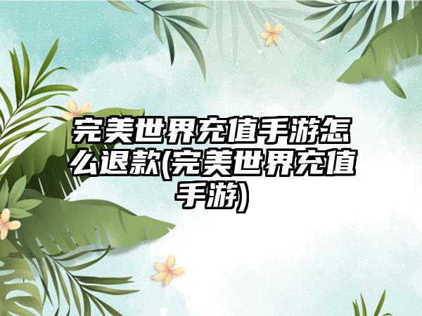 完美世界充值手游怎么退款(完美世界充值手游)