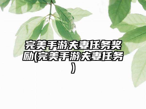 完美手游夫妻任务奖励(完美手游夫妻任务)