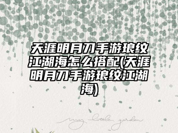 天涯明月刀手游琅纹江湖海怎么搭配(天涯明月刀手游琅纹江湖海)