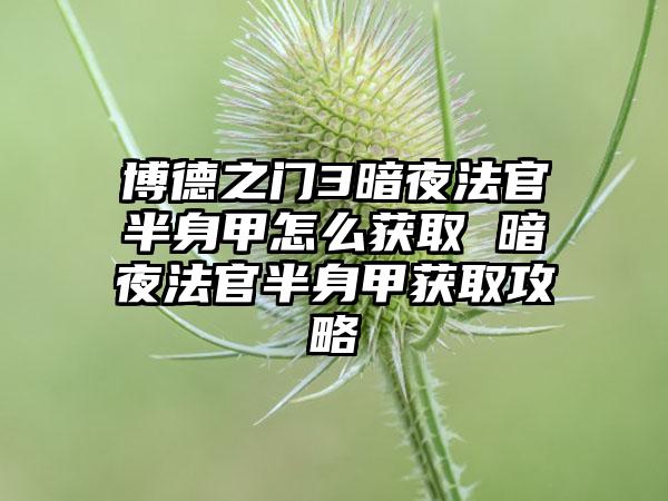 博德之门3暗夜法官半身甲怎么获取 暗夜法官半身甲获取攻略
