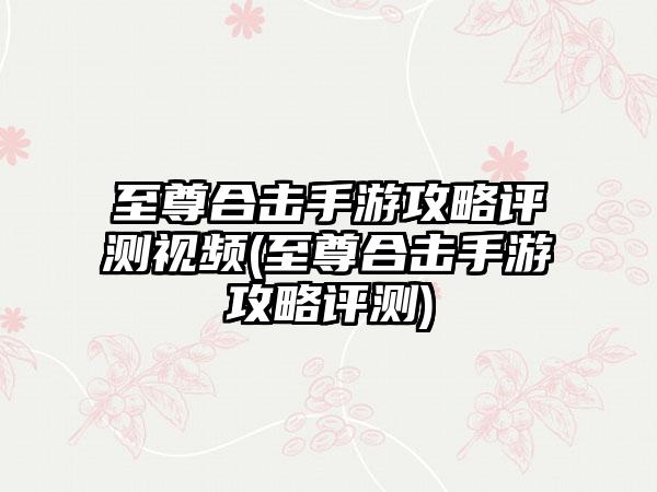 至尊合击手游攻略评测视频(至尊合击手游攻略评测)