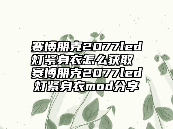 赛博朋克2077led灯紧身衣怎么获取 赛博朋克2077led灯紧身衣mod分享