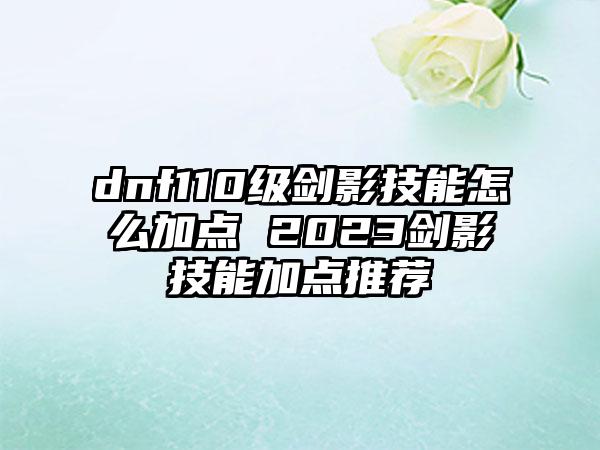 dnf110级剑影技能怎么加点 2023剑影技能加点推荐