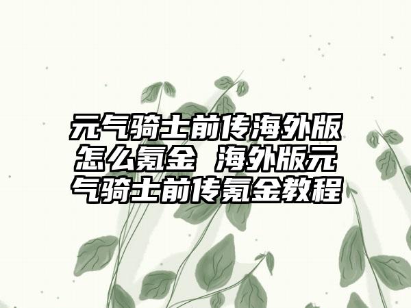 元气骑士前传海外版怎么氪金 海外版元气骑士前传氪金教程