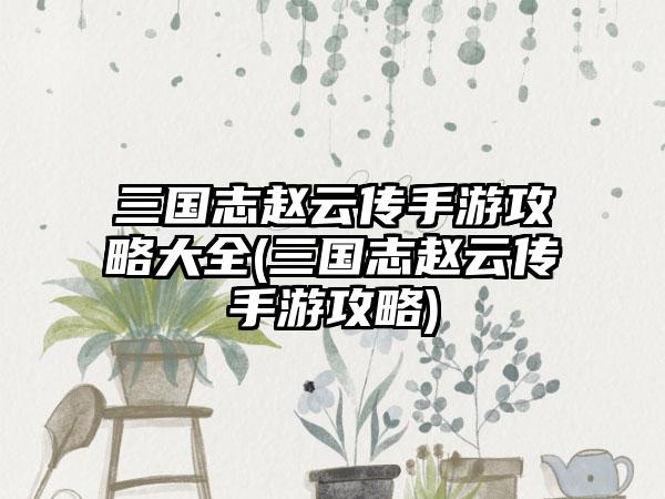 三国志赵云传手游攻略大全(三国志赵云传手游攻略)