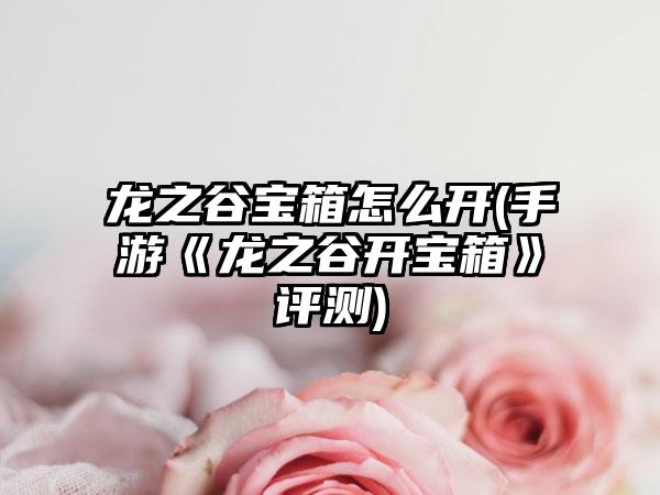 龙之谷宝箱怎么开(手游《龙之谷开宝箱》评测)