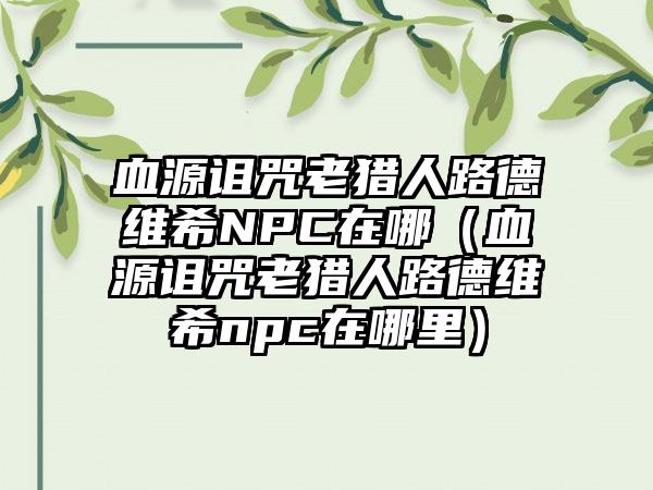 血源诅咒老猎人路德维希NPC在哪（血源诅咒老猎人路德维希npc在哪里）