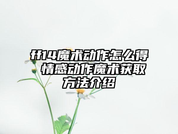 ff14魔术动作怎么得 情感动作魔术获取方法介绍