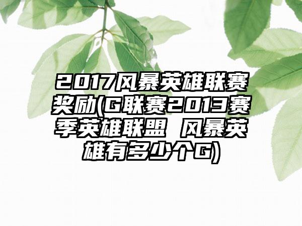 2017风暴英雄联赛奖励(G联赛2013赛季英雄联盟 风暴英雄有多少个G)