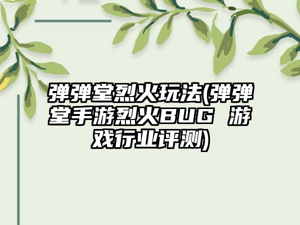 弹弹堂烈火玩法(弹弹堂手游烈火BUG 游戏行业评测)