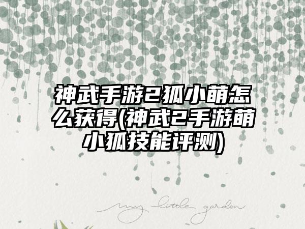 神武手游2狐小萌怎么获得(神武2手游萌小狐技能评测)