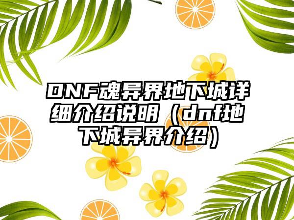 DNF魂异界地下城详细介绍说明（dnf地下城异界介绍）