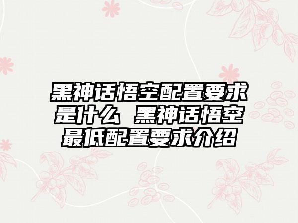 黑神话悟空配置要求是什么 黑神话悟空最低配置要求介绍
