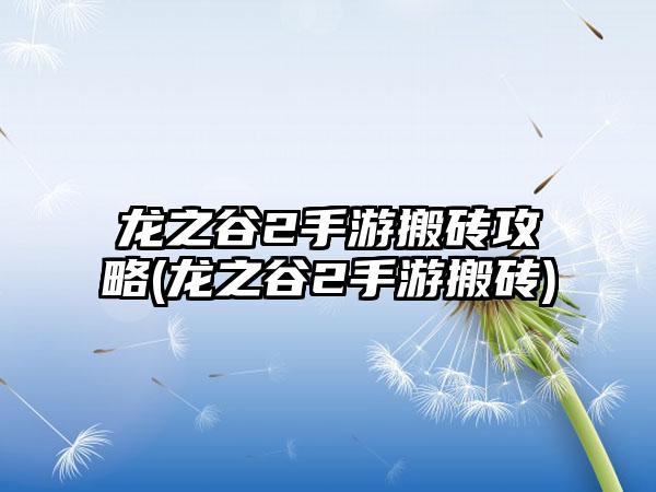 龙之谷2手游搬砖攻略(龙之谷2手游搬砖)