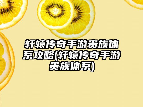 轩辕传奇手游贵族体系攻略(轩辕传奇手游贵族体系)