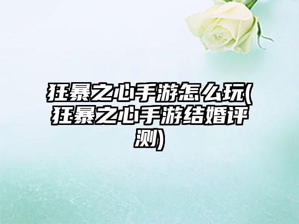狂暴之心手游怎么玩(狂暴之心手游结婚评测)