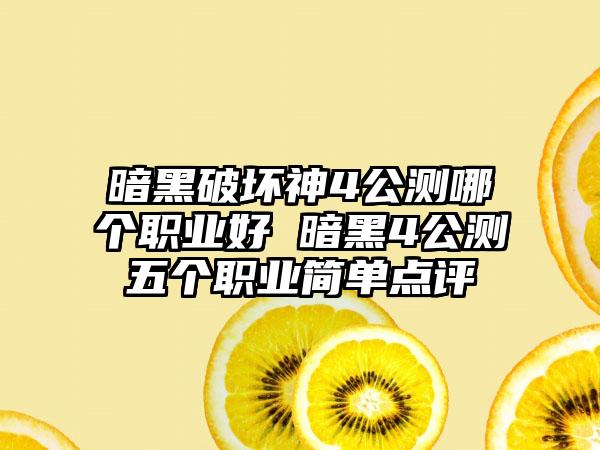 暗黑破坏神4公测哪个职业好 暗黑4公测五个职业简单点评