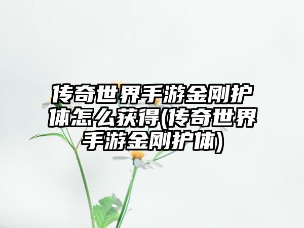 传奇世界手游金刚护体怎么获得(传奇世界手游金刚护体)
