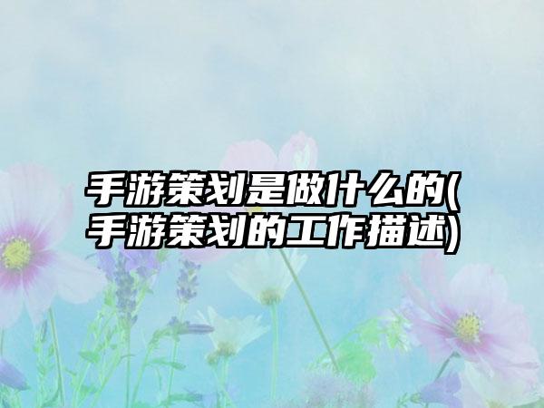 手游策划是做什么的(手游策划的工作描述)