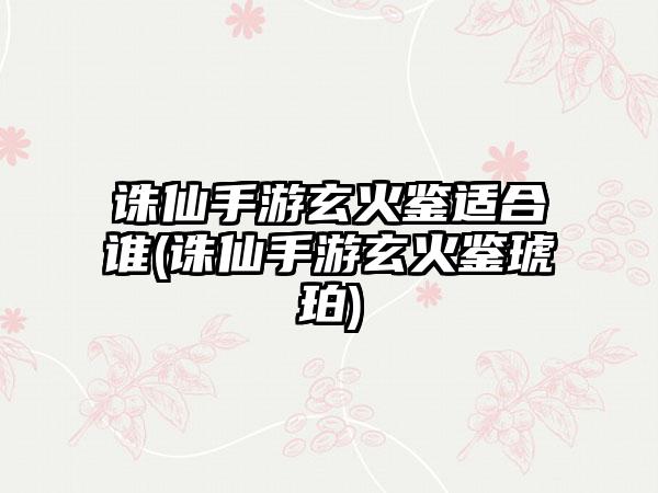 诛仙手游玄火鉴适合谁(诛仙手游玄火鉴琥珀)