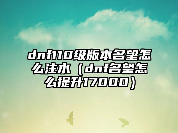 dnf110级版本名望怎么注水（dnf名望怎么提升17000）