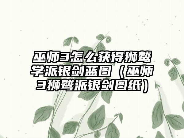 巫师3怎么获得狮鹫学派银剑蓝图（巫师3狮鹫派银剑图纸）