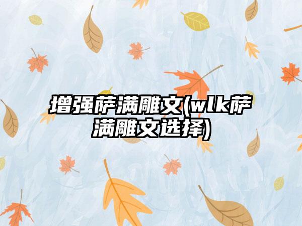 增强萨满雕文(wlk萨满雕文选择)