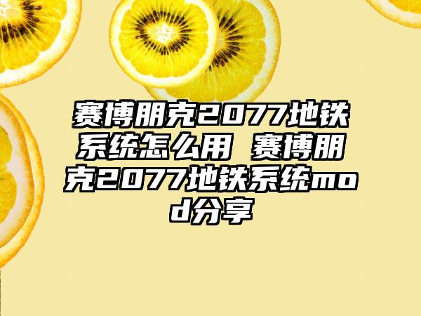 赛博朋克2077地铁系统怎么用 赛博朋克2077地铁系统mod分享