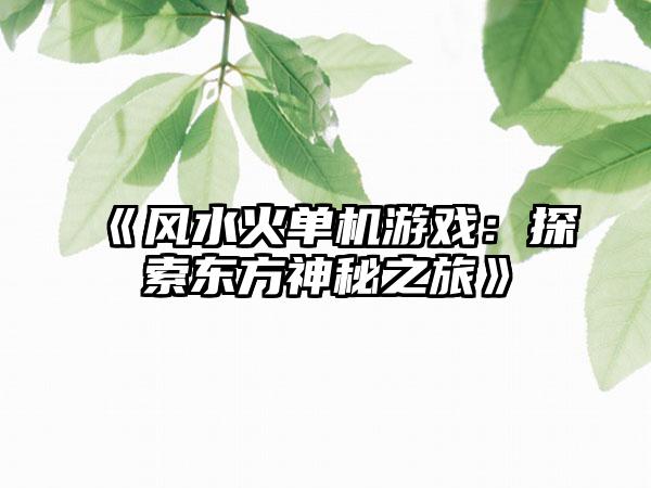 《风水火单机游戏：探索东方神秘之旅》