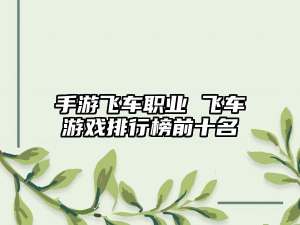 手游飞车职业 飞车游戏排行榜前十名