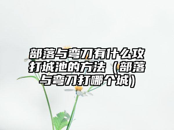 部落与弯刀有什么攻打城池的方法（部落与弯刀打哪个城）
