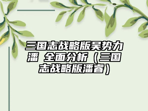 三国志战略版吴势力潘濬全面分析（三国志战略版潘睿）