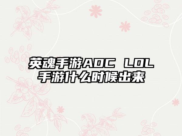 英魂手游ADC LOL手游什么时候出来