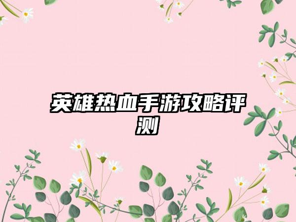 英雄热血手游攻略评测