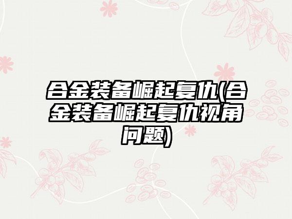 合金装备崛起复仇(合金装备崛起复仇视角问题)