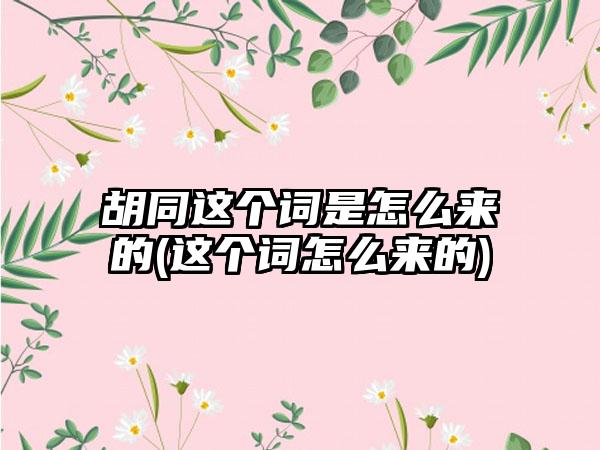 胡同这个词是怎么来的(这个词怎么来的)