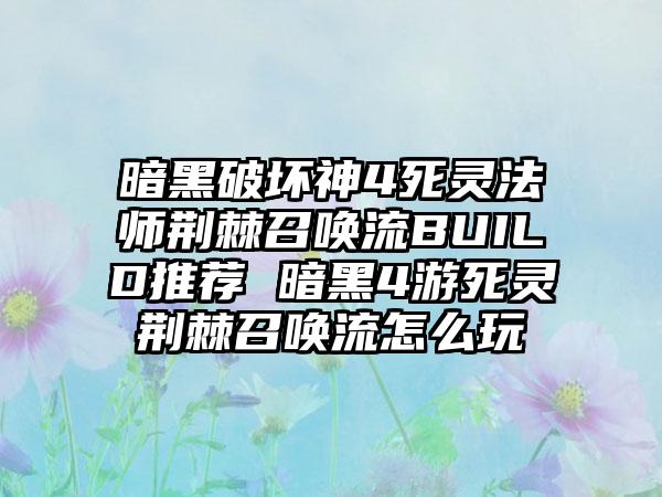 暗黑破坏神4死灵法师荆棘召唤流BUILD推荐 暗黑4游死灵荆棘召唤流怎么玩