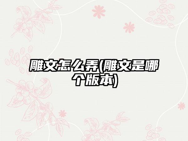 雕文怎么弄(雕文是哪个版本)
