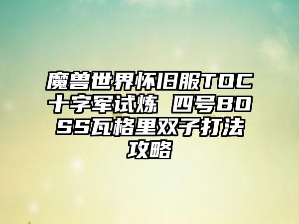 魔兽世界怀旧服TOC十字军试炼 四号BOSS瓦格里双子打法攻略