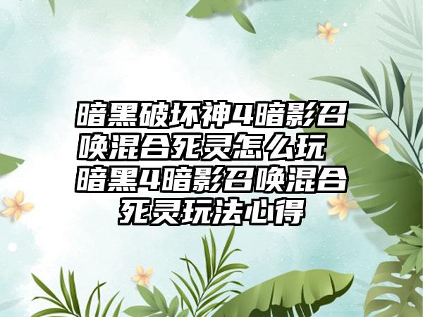 暗黑破坏神4暗影召唤混合死灵怎么玩 暗黑4暗影召唤混合死灵玩法心得