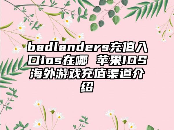 badlanders充值入口ios在哪 苹果iOS海外游戏充值渠道介绍