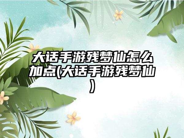大话手游残梦仙怎么加点(大话手游残梦仙)