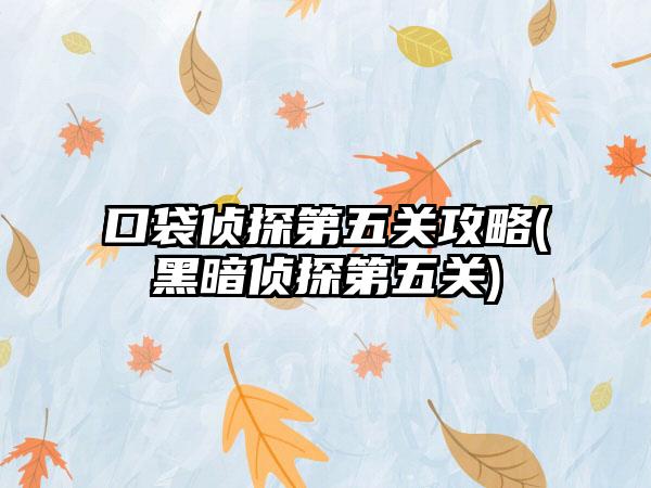 口袋侦探第五关攻略(黑暗侦探第五关)