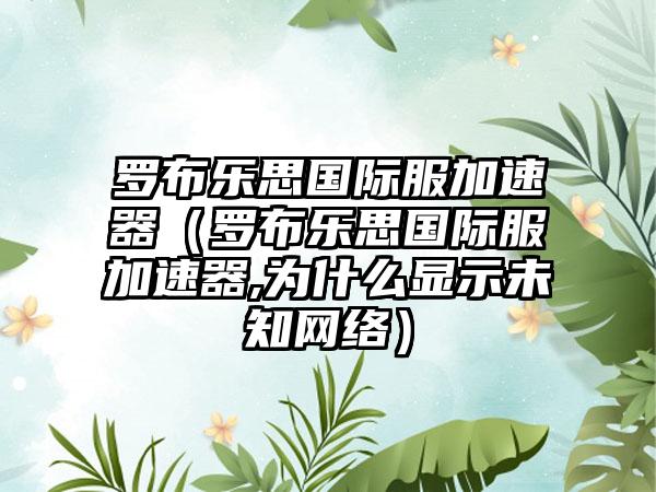 罗布乐思国际服加速器（罗布乐思国际服加速器,为什么显示未知网络）