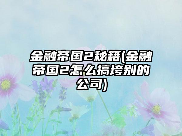 金融帝国2秘籍(金融帝国2怎么搞垮别的公司)