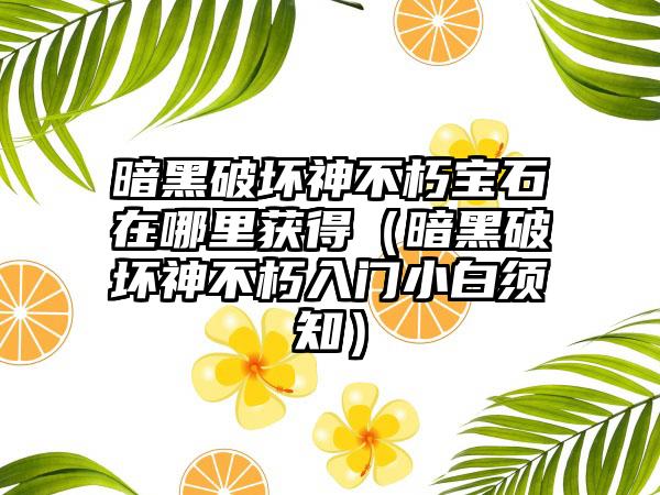 暗黑破坏神不朽宝石在哪里获得（暗黑破坏神不朽入门小白须知）