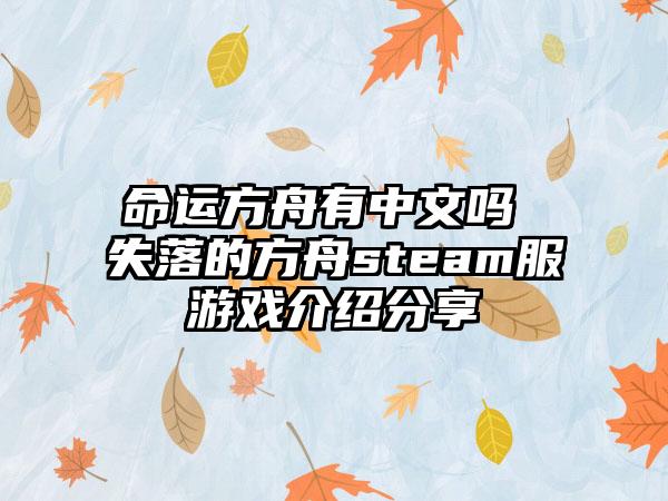 命运方舟有中文吗 失落的方舟steam服游戏介绍分享