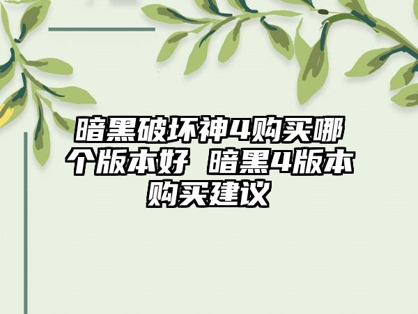 暗黑破坏神4购买哪个版本好 暗黑4版本购买建议